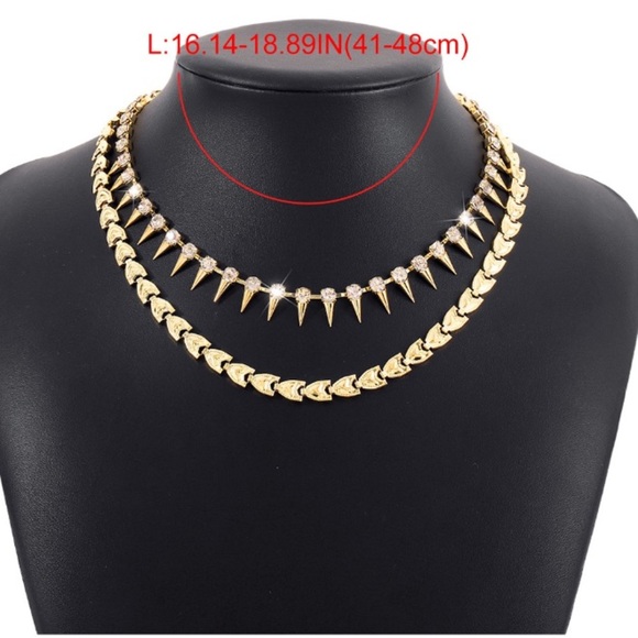 Spiked Silver Zircon Multilayered Choker Necklace - Picture 6 of 6